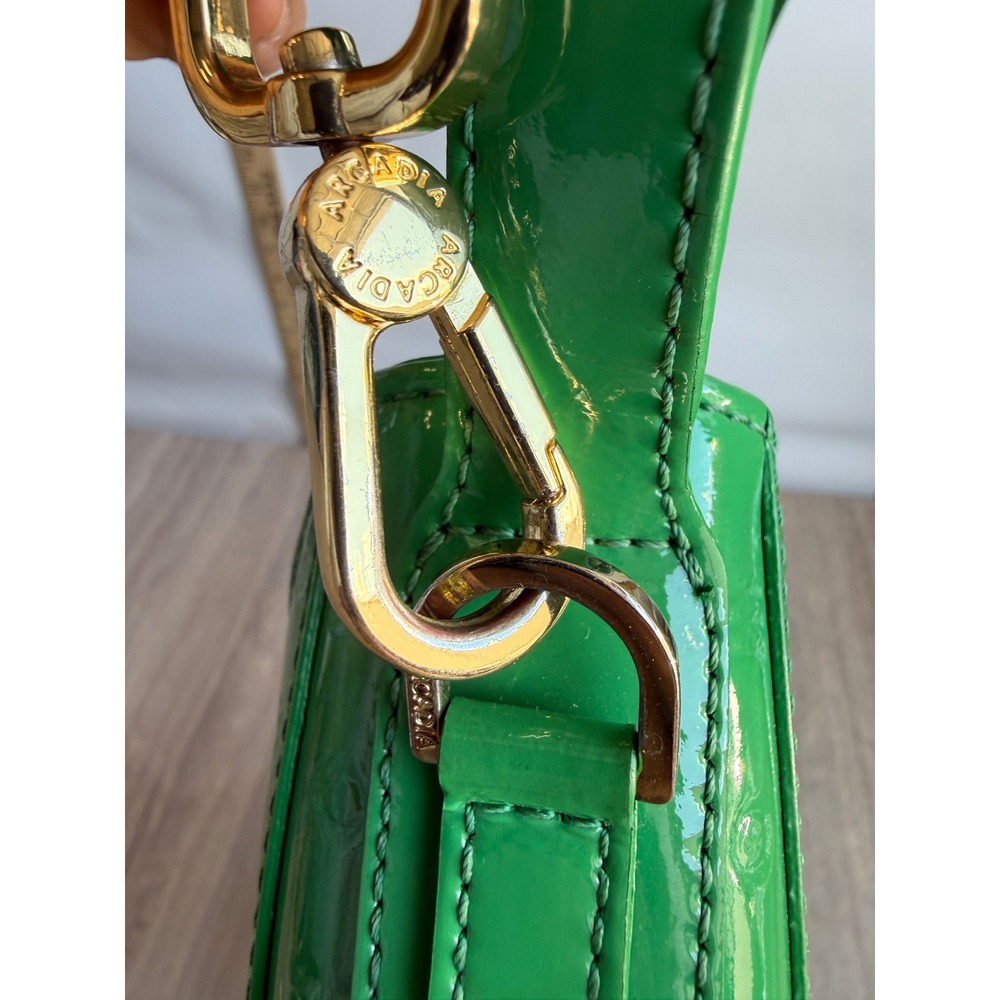 Arcadia Italy Green Patent Leather Shoulder Bag Embossed Tote Crossbody Y2K Glam - Picture 12 of 15